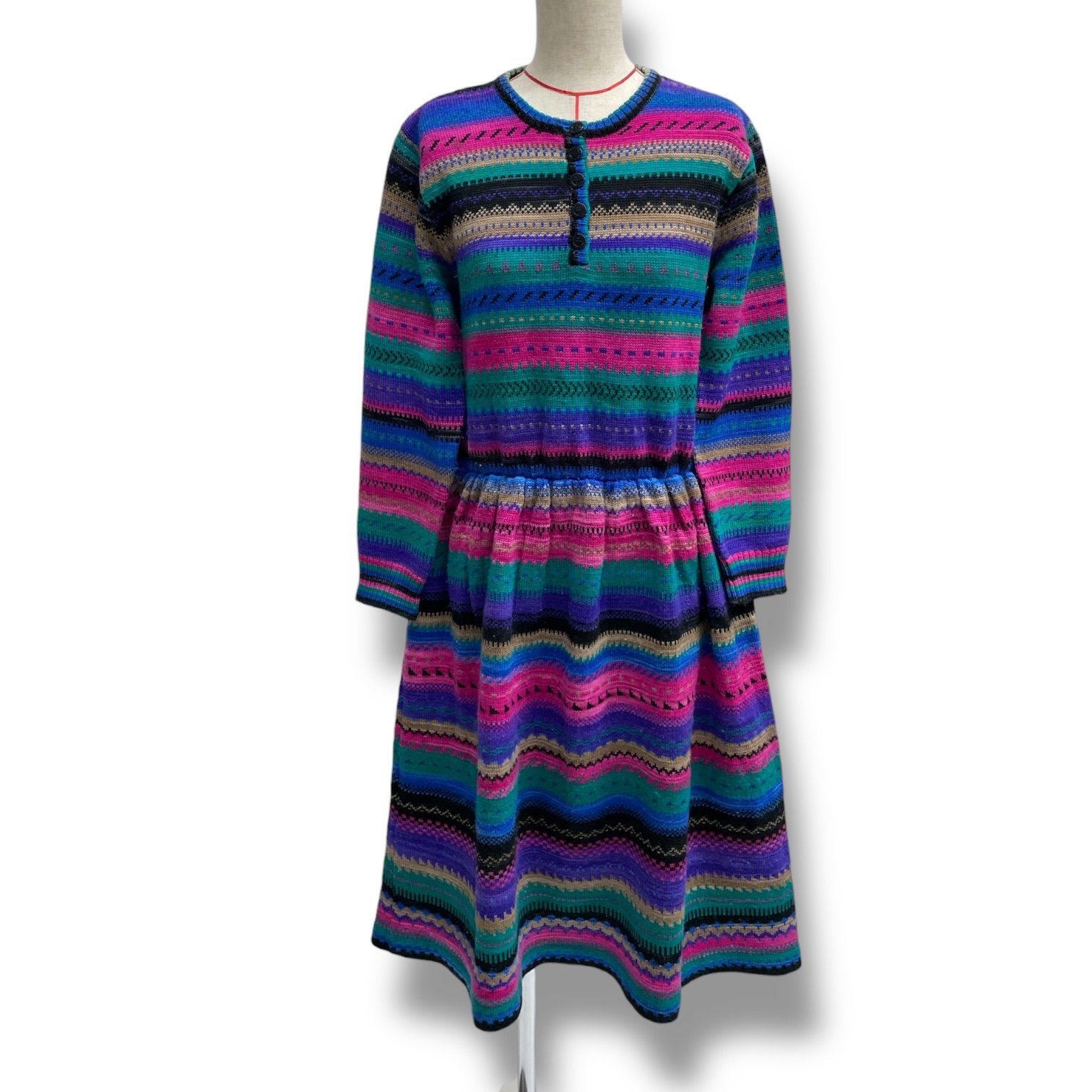 MORIOKA SACHIKO モリオカサチコ ニットワンピース ウール カラフル マルチ レディース 秋 冬 ゴーゴー古着マルイファミリー 23 No 326