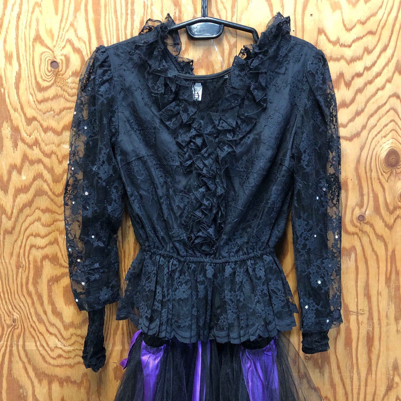 げ交渉 社交ダンスドレス パーティドレス スパンコール シースルー ブラック フリル