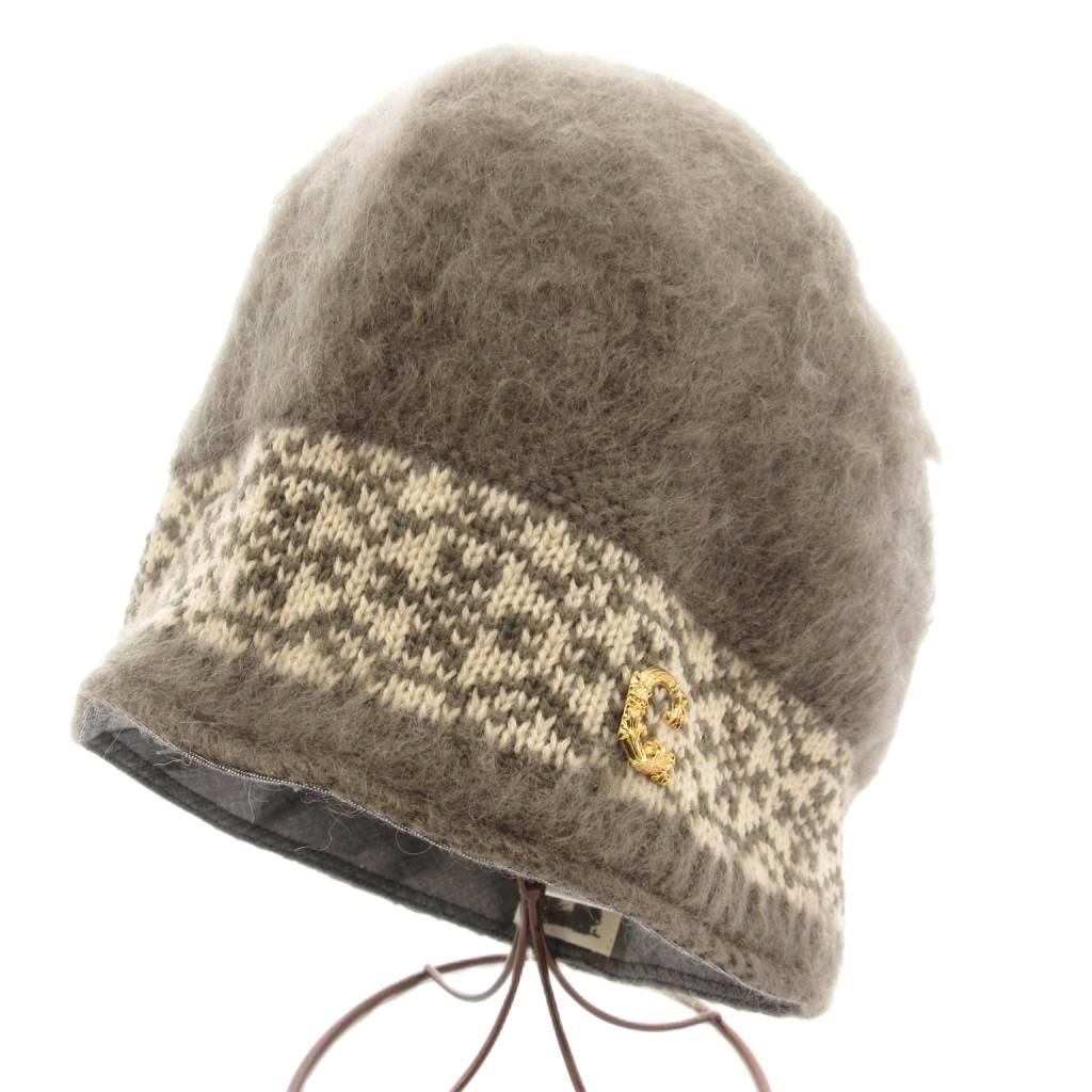 カシラ CA4LA モヘアニット帽 ビーニー ロゴ 総柄 茶 ブラウン /GV