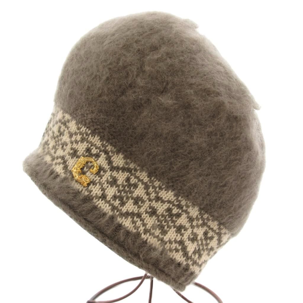 カシラ CA4LA モヘアニット帽 ビーニー ロゴ 総柄 茶 ブラウン /GV