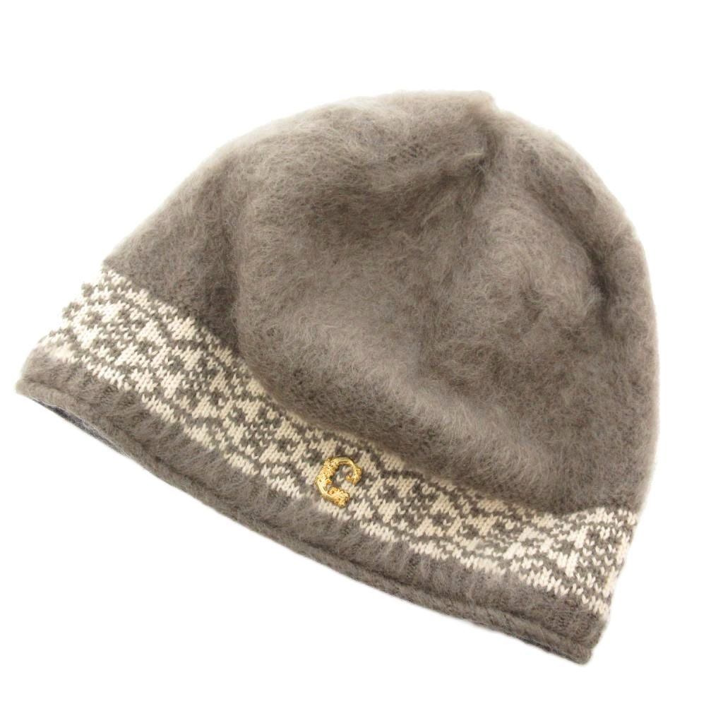 カシラ CA4LA モヘアニット帽 ビーニー ロゴ 総柄 茶 ブラウン /GV