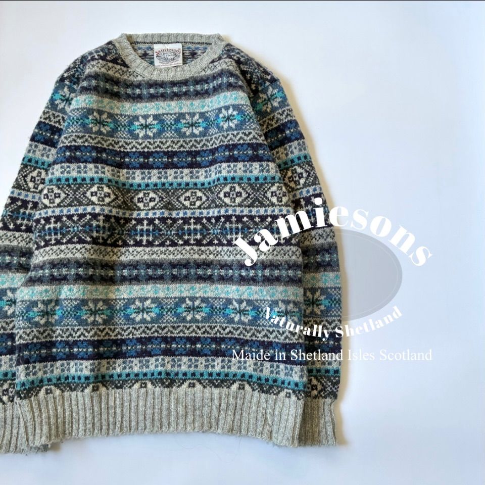 JAMIESONS / UNITED ARROWS取扱 フェアアイル 総柄 クルーネックニット