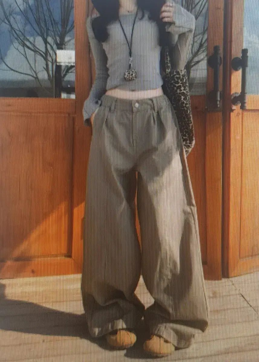 海外配送 ワイド ロング コットン パンツ カーキ