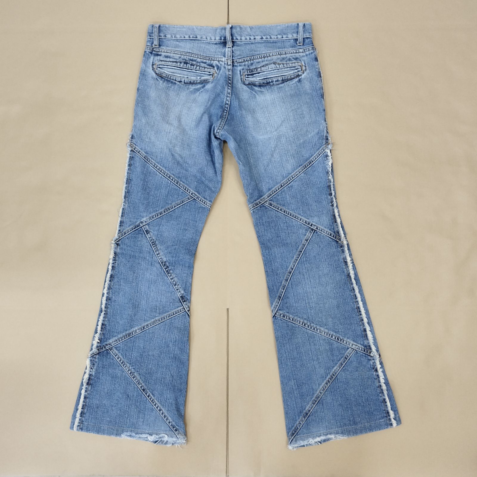 D 31199 トルネードマート patchwork design flare denim pants japanese label Side Fringe 石井