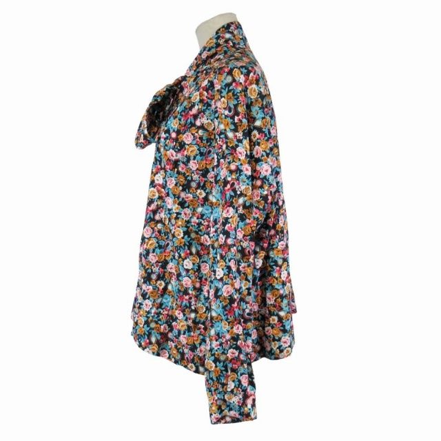 2018 バレンシアガ フラワープリント ボウタイ シャツ 花柄 オーバーサイズ ブラウス プルオーバー トップス カットソー 34 黒 ブラック 560936 レディース