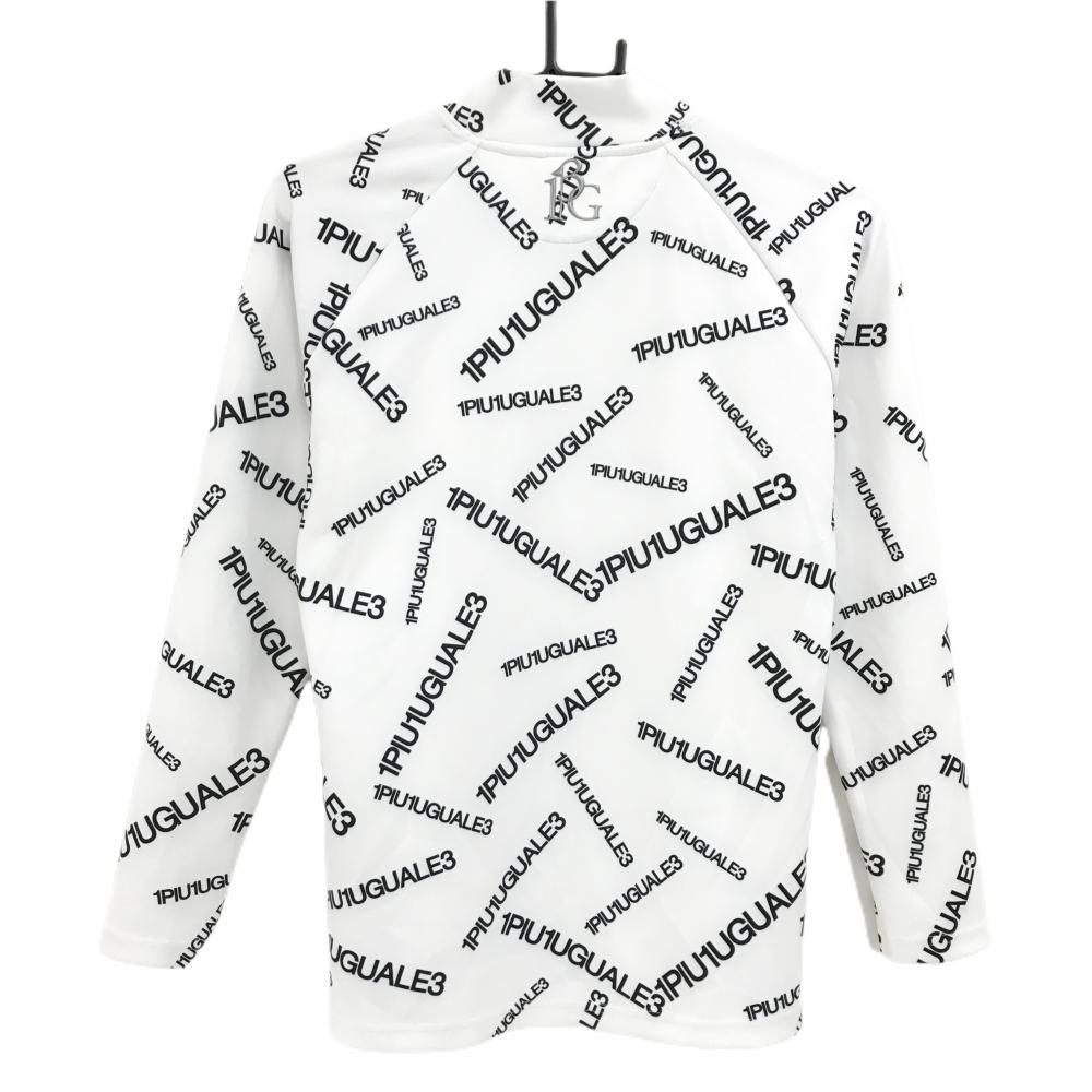 J5139 超美品 ウノピゥウノウグァーレトレゴルフ 総パイルロゴニット Ⅳ 超美品】ウノピゥウノウグァーレトレ 長袖ハイネックシャツ 白×黒 ロゴ