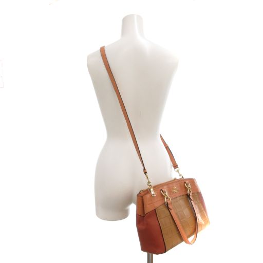 コーチ COACH ハンドバッグ ショルダー 2WAY クロコ型押し ロゴ 茶 ブラウン F28079 /AE ☆AA★