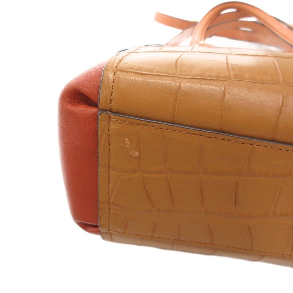 コーチ COACH ハンドバッグ ショルダー 2WAY クロコ型押し ロゴ 茶 ブラウン F28079 /AE ☆AA★