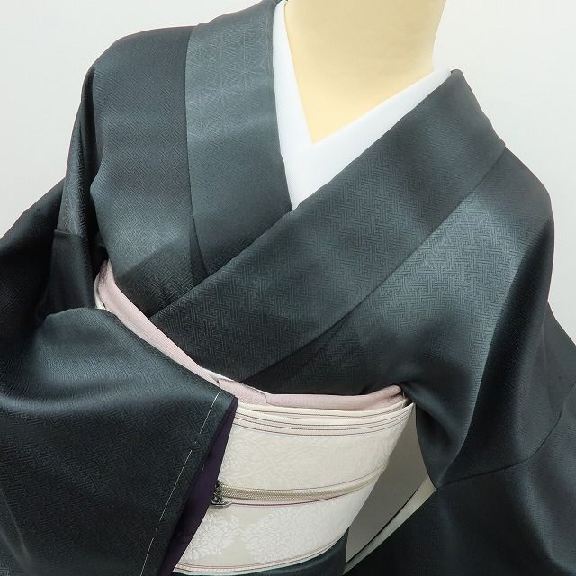 裄丈71！ トールサイズ 美品 正絹 小紋 絞り 変わり麻の葉文様 六花-RIKKA- 美品 正絹 斎藤三才 麻の葉 トールサイズ 手縫い仕立て