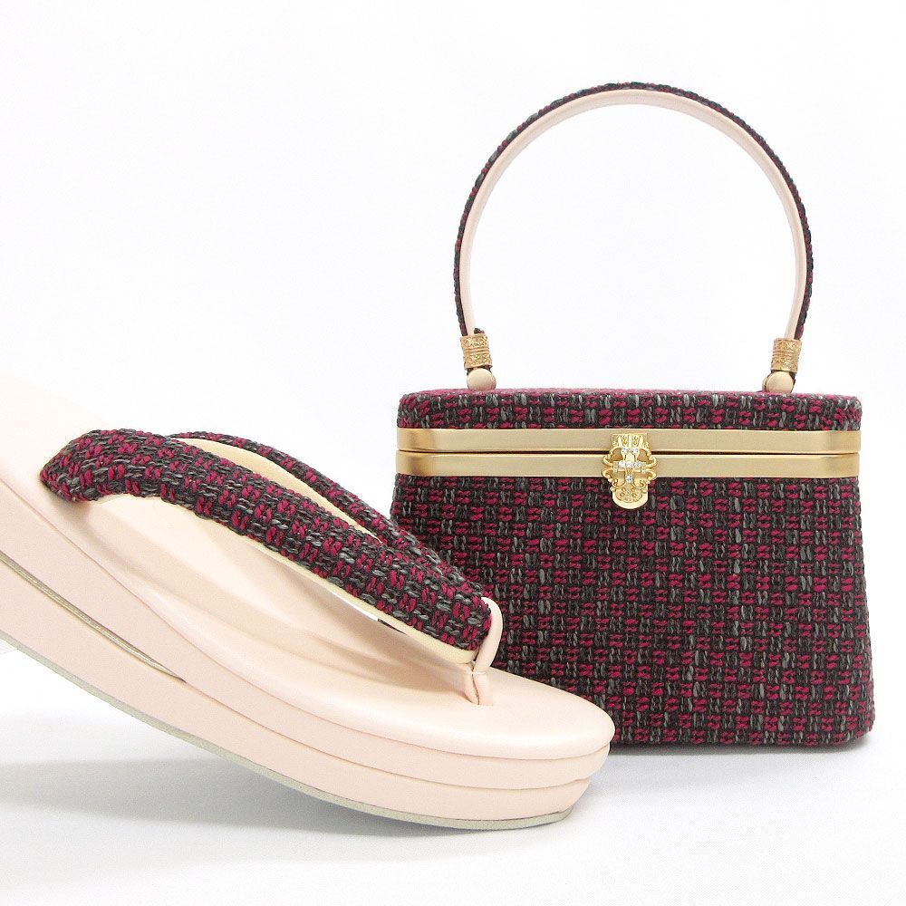 成人式 草履バッグセット フリーサイズ ツイード バニティ ms-2134