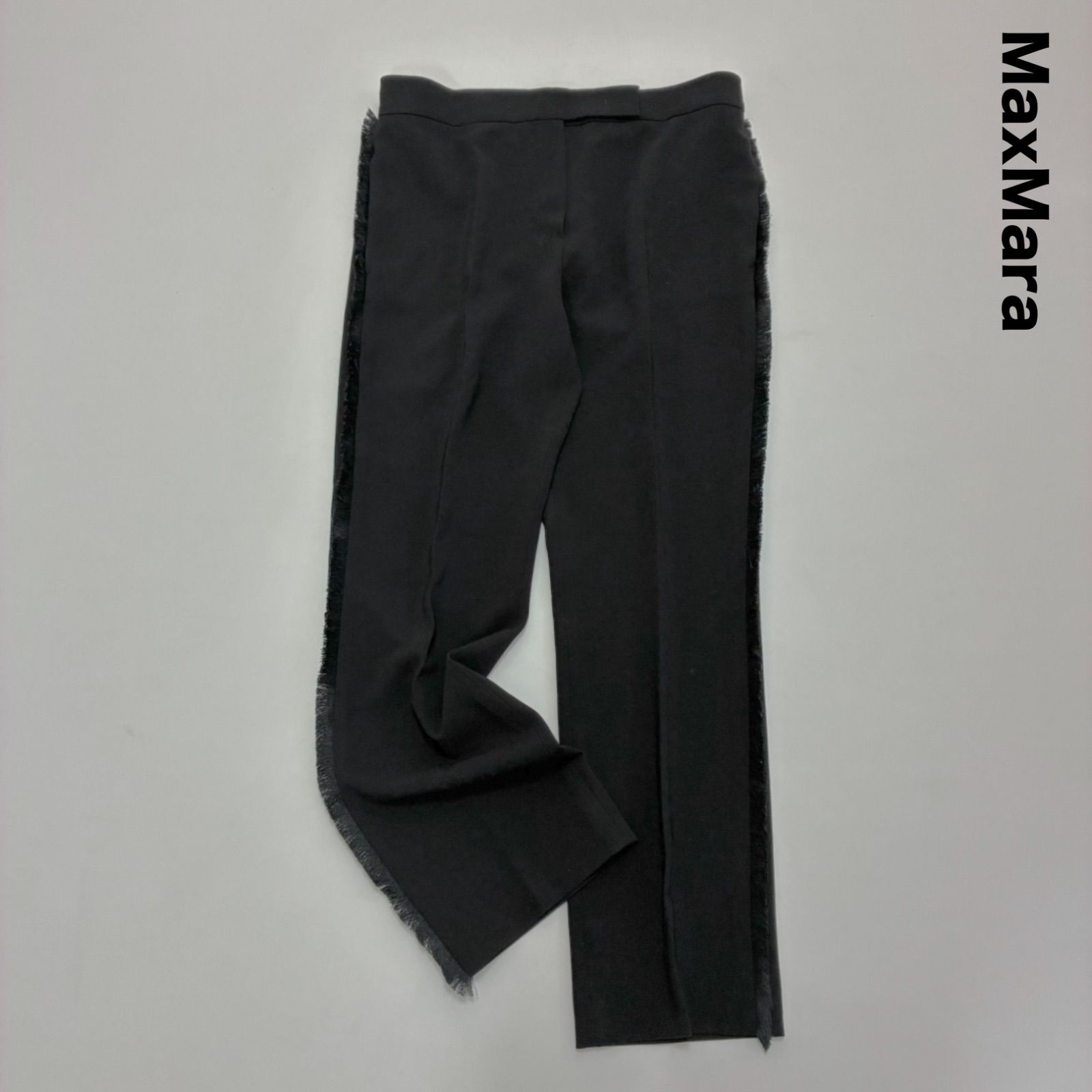 MaxMara マックスマーラ サイドラインフリンジスラックス ブラック 黒 白タグ