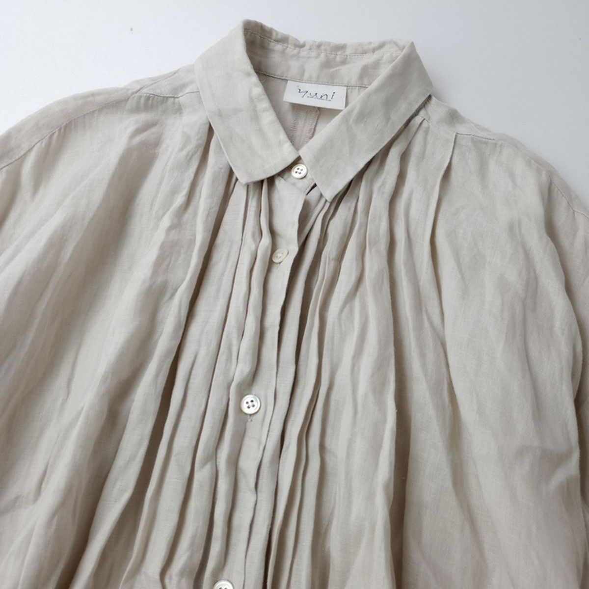 yuni ユニ BOYANG-linen Aラインシャツワンピース ロング リネン 麻 100％ タック ギャザー 羽織 Free ナチュラル系 オートミール 127 K 8375 26 N