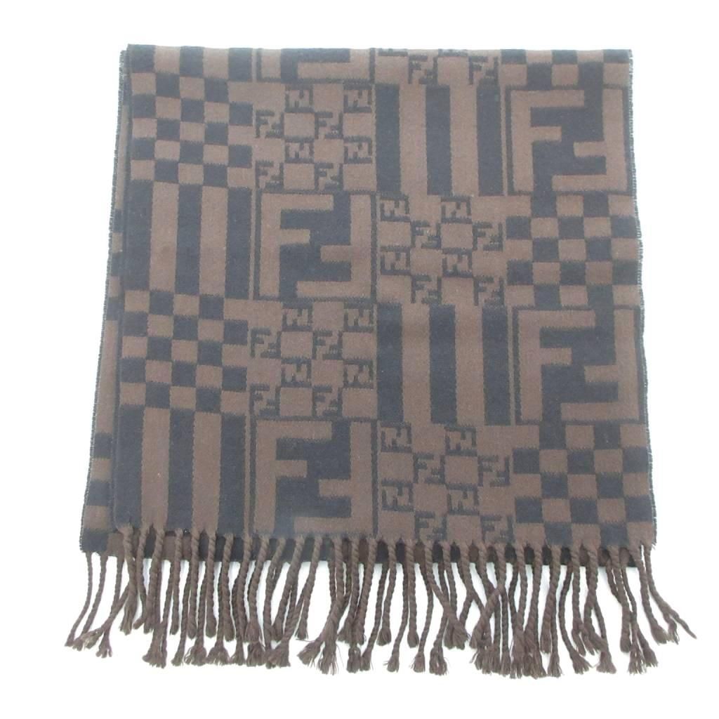 フェンディ FENDI cravatte マフラー ウール フリンジ FFロゴ ズッカ柄