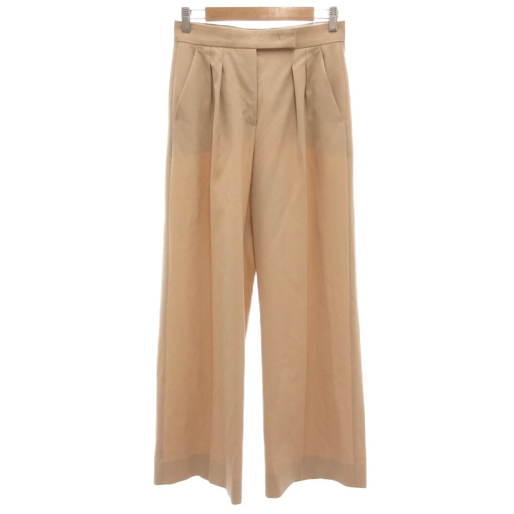 【中古】マックスマーラ MAX MARA 白タグ ツータック ワイドパンツ センタープレス ウール 40 ベージュ /UO マックスマーラ MAX MARA 白タグ ツータック ワイドパンツ センター
