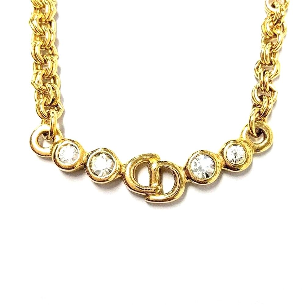 クリスチャンディオール Christian Dior Dロゴ ネックレス ラインストーン GPg ゴールド