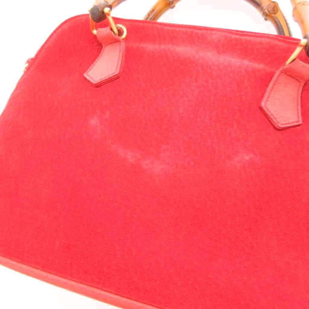 グッチ GUCCI バンブー ハンドバッグ スエード レッド /UO