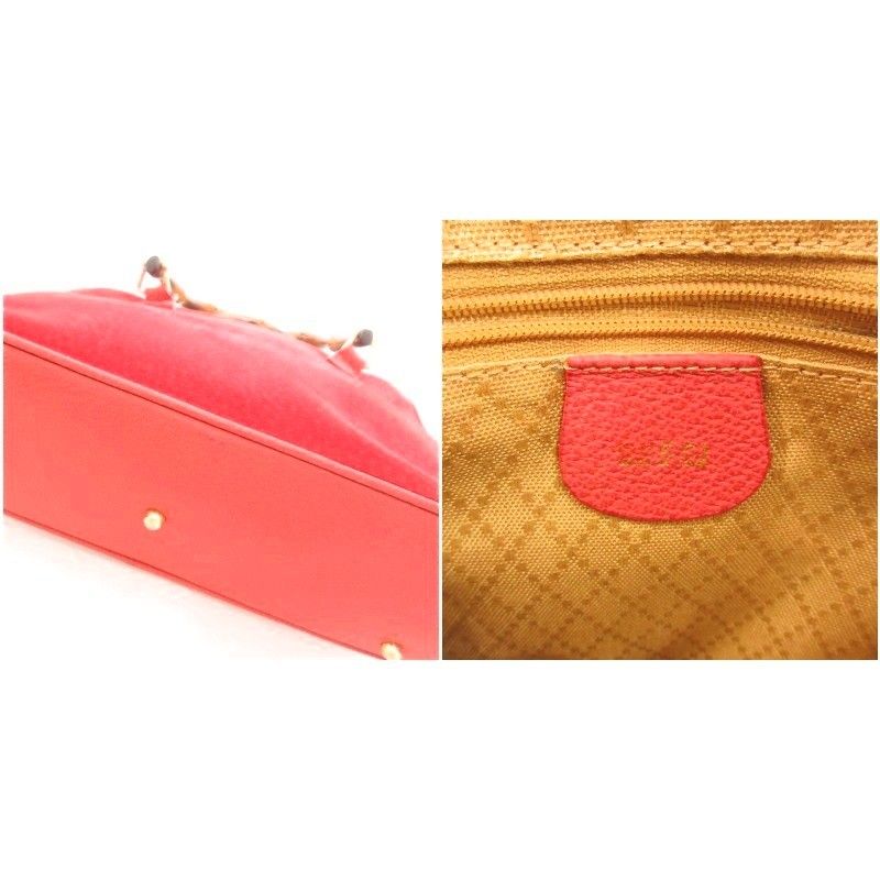 グッチ GUCCI バンブー ハンドバッグ スエード レッド /UO