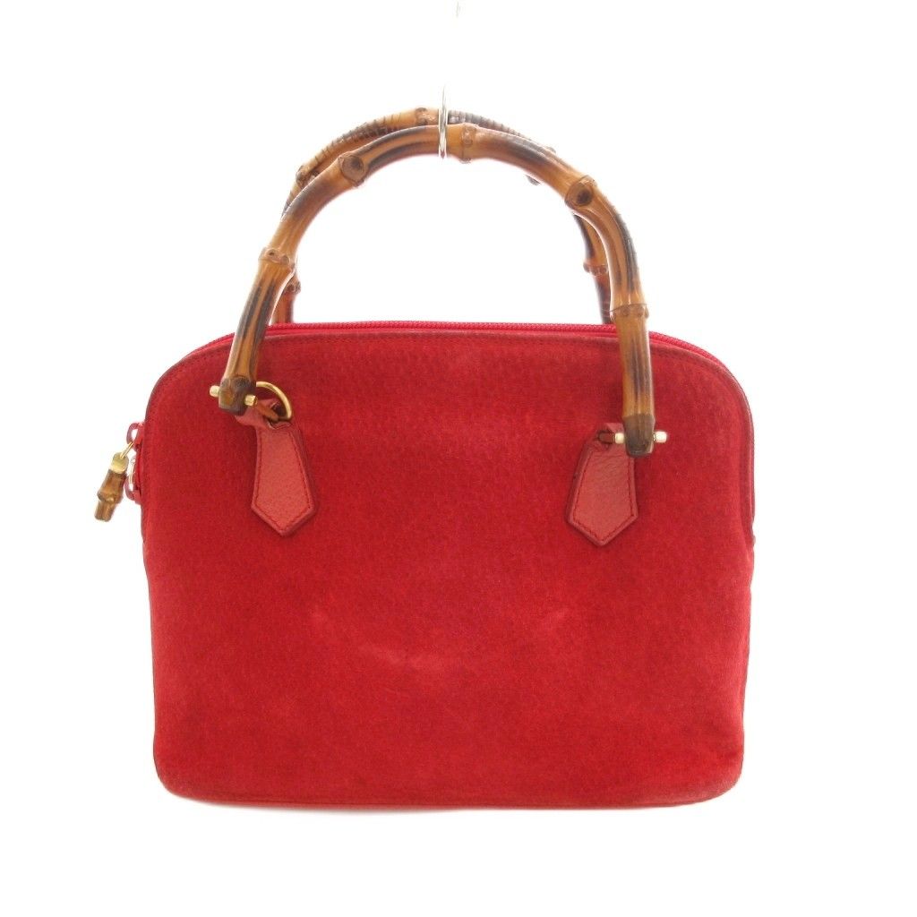 グッチ GUCCI バンブー ハンドバッグ スエード レッド /UO