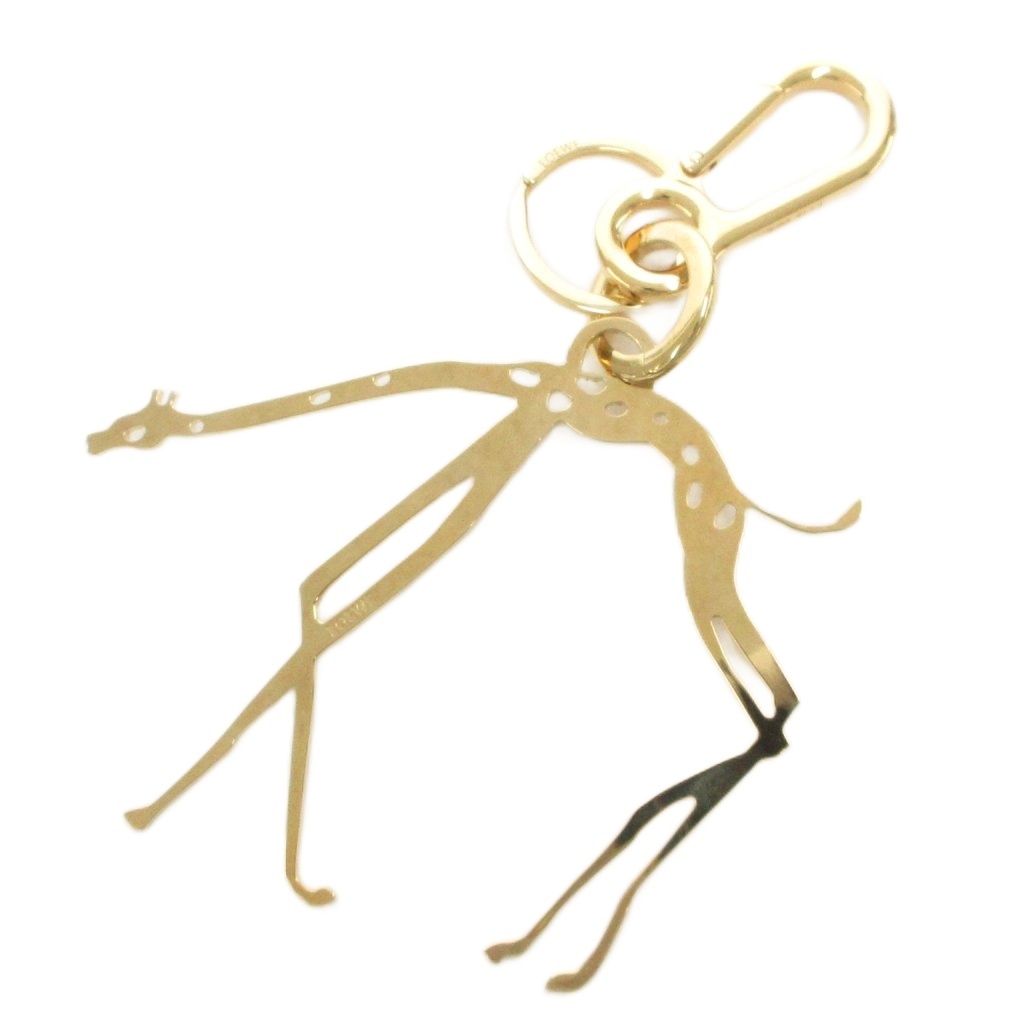 ロエベ LOEWE ジラフ キリン チャーム キーリング キーホルダー ロゴ刻印 メタル ゴールドカラー /GV ☆AA★