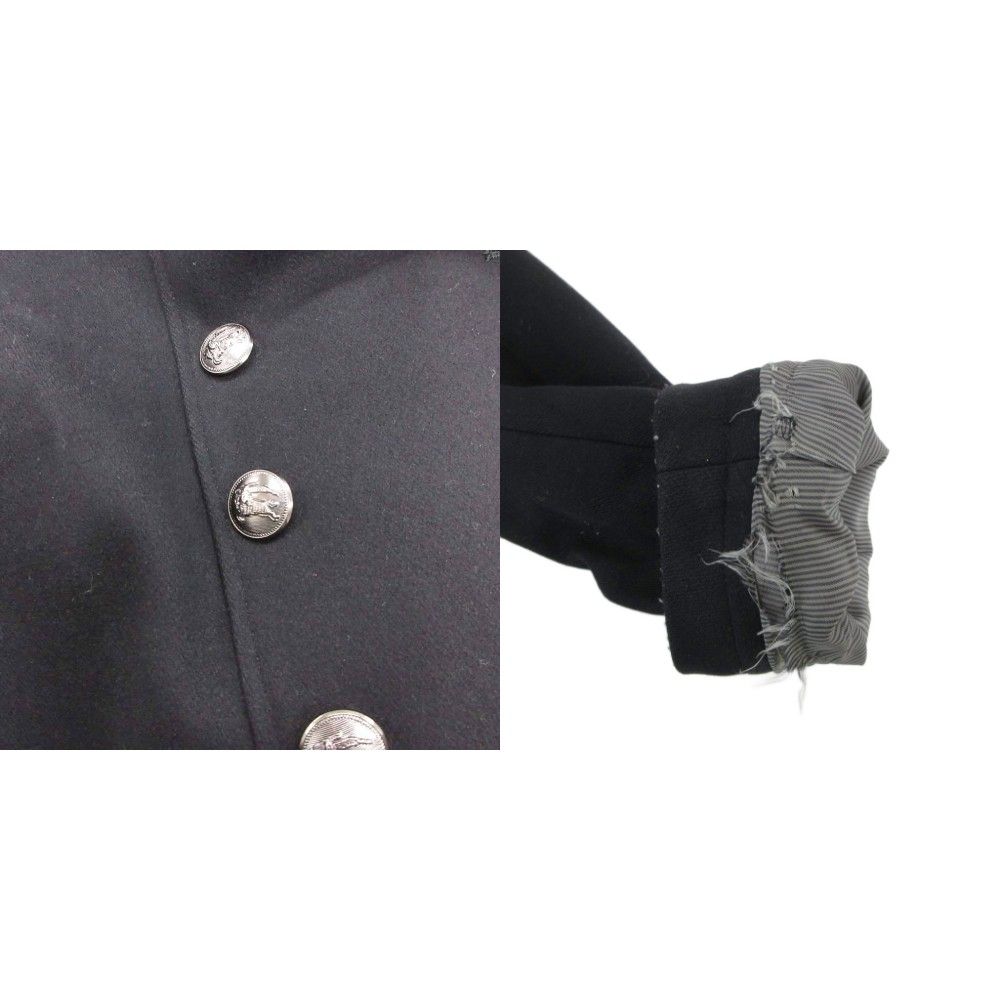 バーバリーブラックレーベル ナポレオンコート カシミヤ混 ロゴボタン ベルト 黒 バーバリーブラックレーベル BURBERRY BLACK LABEL ナポレオンコート