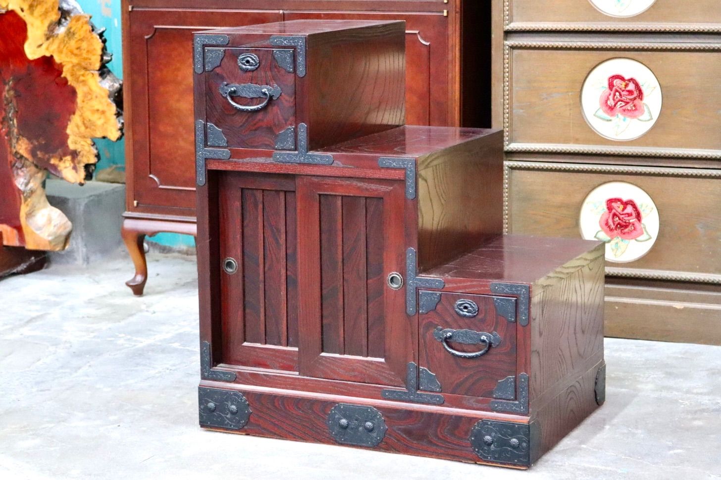 GMIH321C○筑後民芸 階段箪笥 両面 時代箪笥 和家具 和モダン 和室