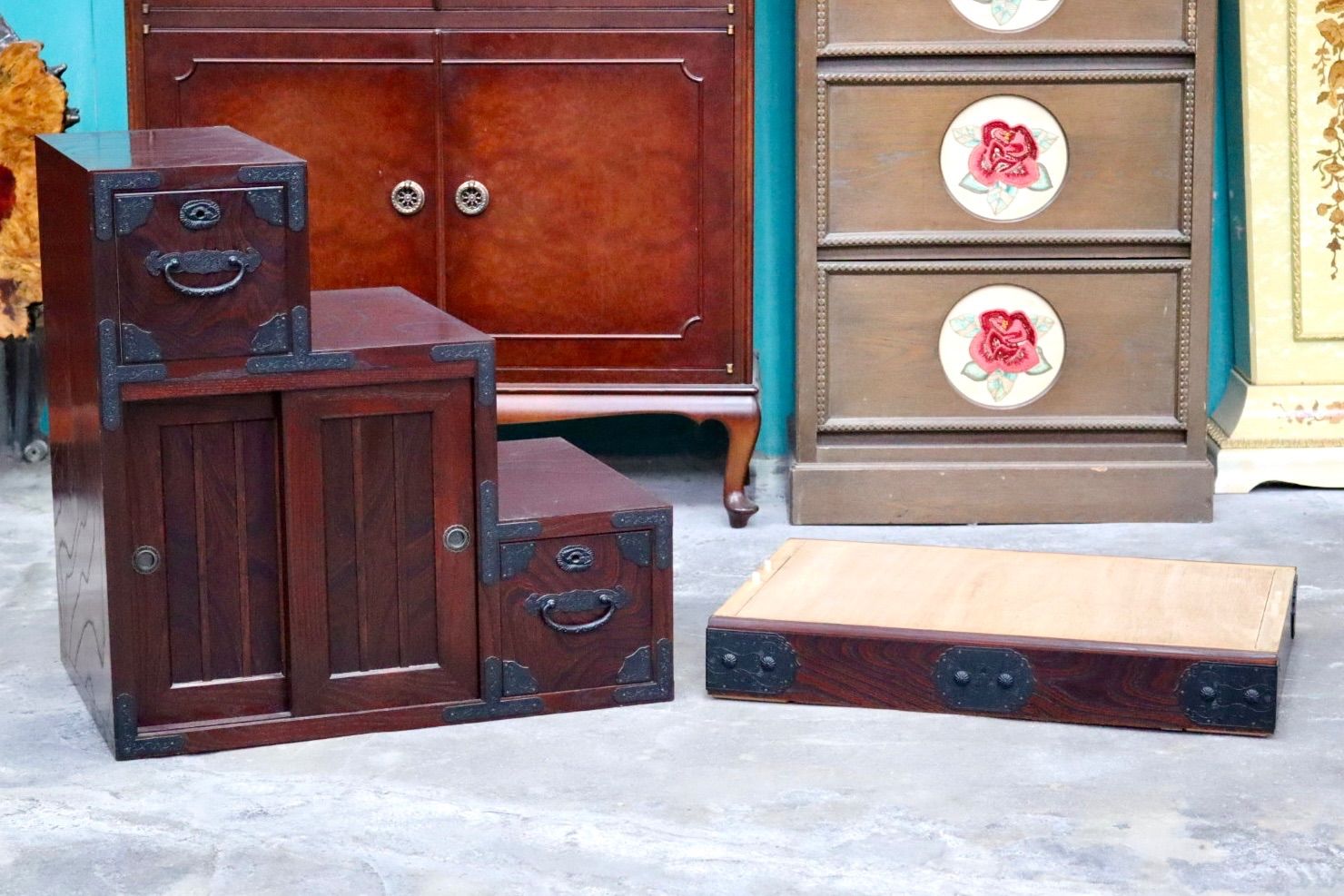 GMIH321C○筑後民芸 階段箪笥 両面 時代箪笥 和家具 和モダン 和室