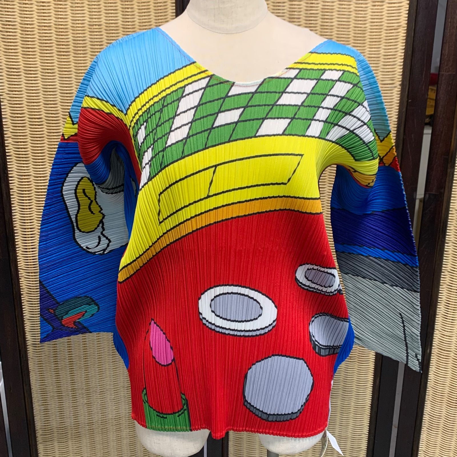 ISSEY MIYAKE イッセイミヤケ PLEATS PLEASE プリーツプリーズ イラスト 総柄 サイズ3 古着