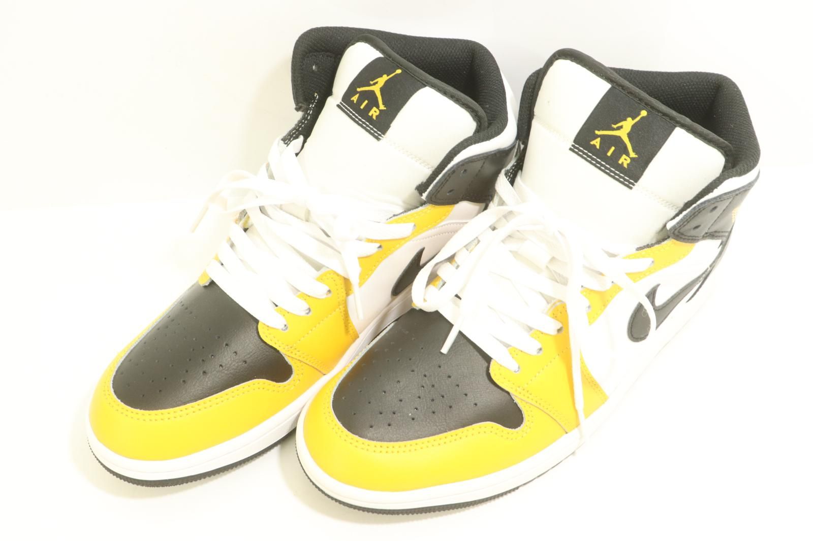 NIKE メンズスニーカー 27.5 cm AIR JORDAN 1 MID 黒 ブラック 白 ホワイト 黄 イエロー ロゴ