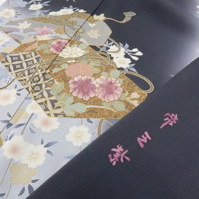 六花-RIKKA- 正絹 帝王紫 刺繍 桜 訪問着 手縫い仕立て 着物 A 4156
