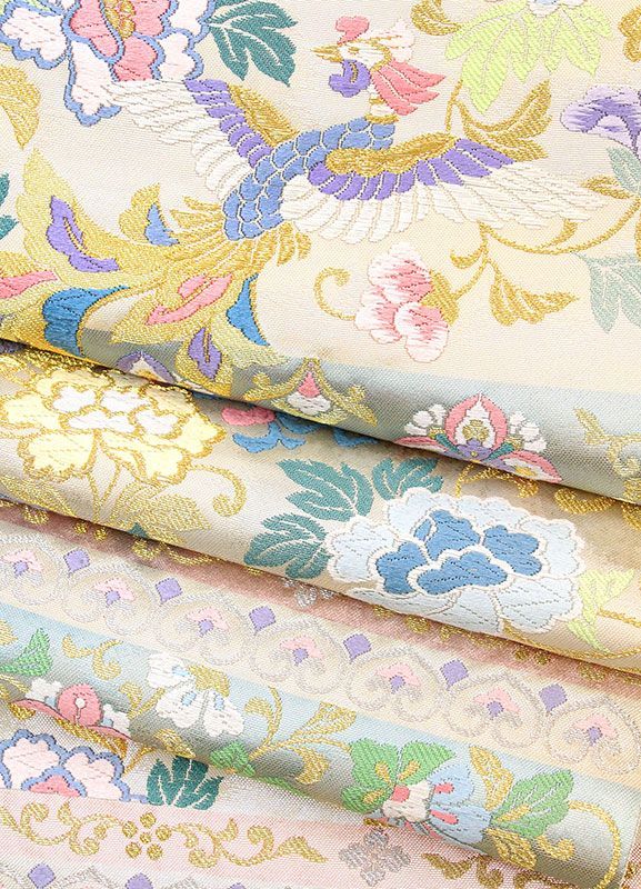 新品特撰西陣伝統工芸名門田中織物☆変わり王朝市松総唐織正倉院文様多色織袋帯 記念感謝祭【仕立無料】西陣特撰織多色唐織王朝工芸横段花鳥文☆伝統