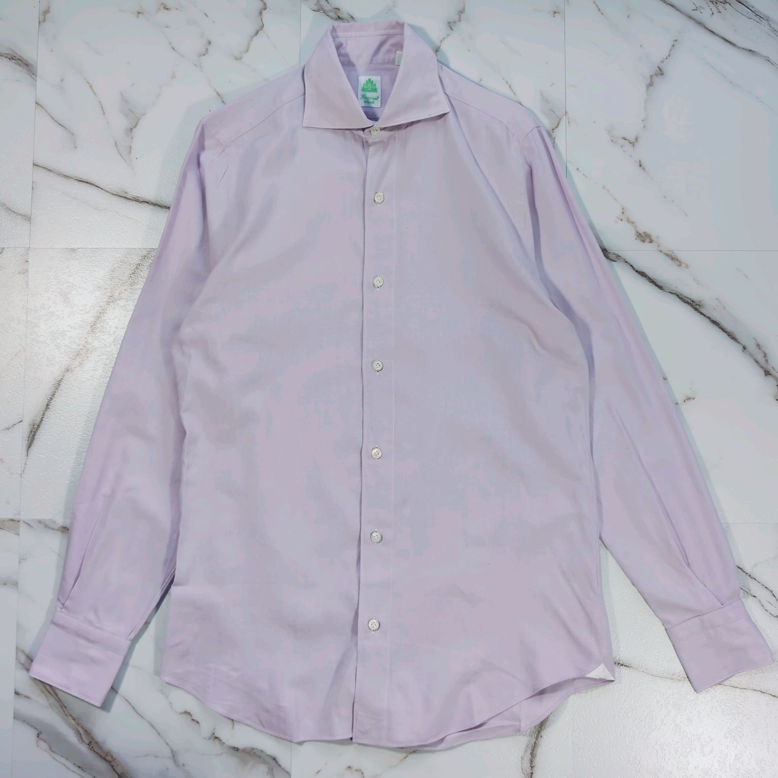 Finamore 起毛 L Sフランネルシャツ ライトパープル S カッタウェイ イタリア製