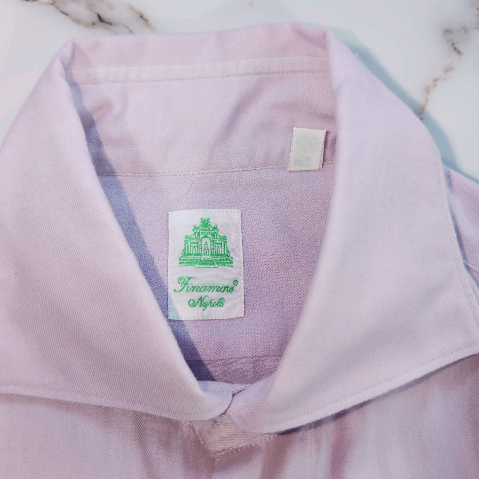 Finamore 起毛 L|Sフランネルシャツ ライトパープル S カッタウェイカラー イタリア製