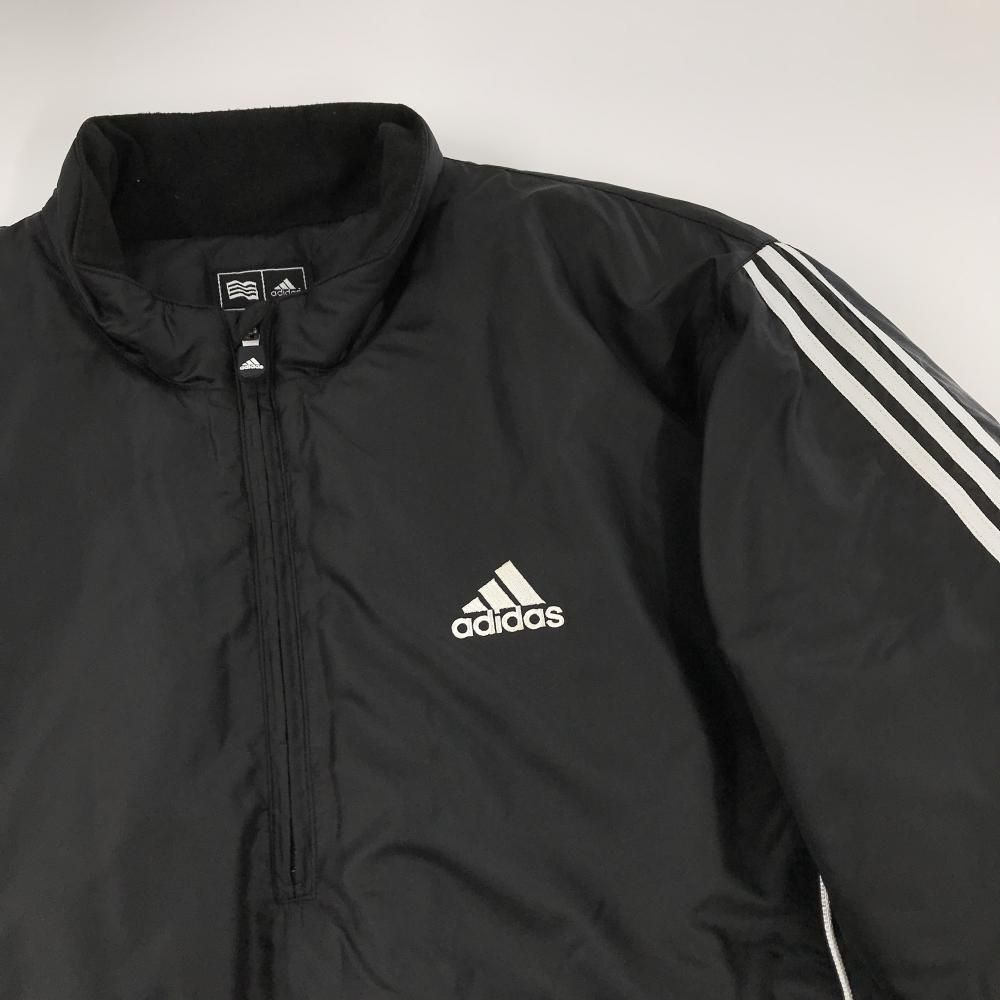 美品】アディダス 半袖中綿ブルゾン 黒×白 ハーフジップ 3ライン ロゴ