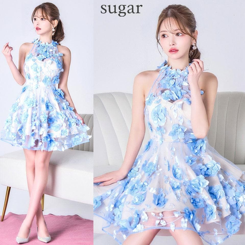 【Donia Quinn / ドニアクイーン】立体フラワー シアー フレアミニドレス Q60155Y sugar