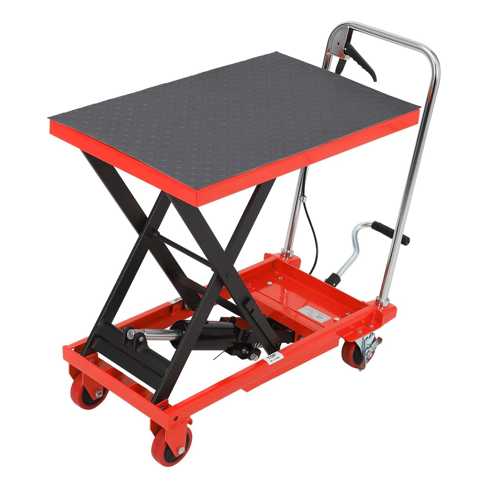 Garvee 油圧式昇降台車 油圧式ハンドカート 作業台 耐荷重150 kg 最大積載高さ72 cm 荷物の搬送 静音キャスター 滑り止めゴムマット付き 倉庫 ガレージ スーパーレッド