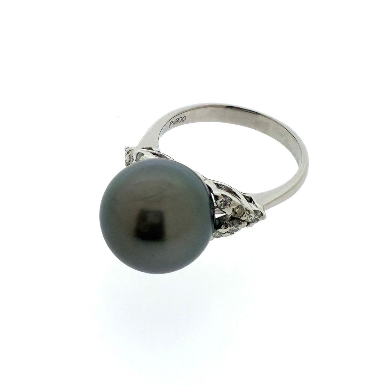 新品仕上済み Pt900 ブラック パール リング 13.2mm D:0.23ct 13.5号