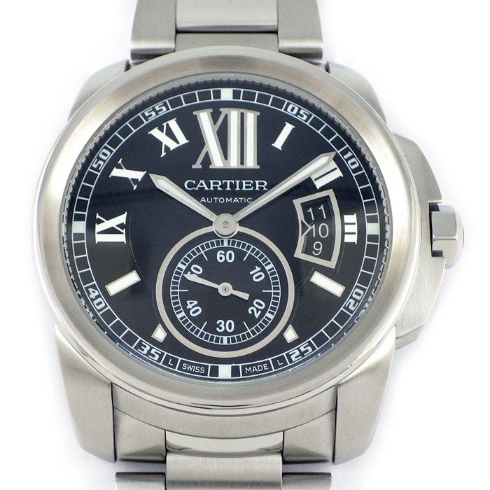 カルティエ Cartier 腕時計 カリブル ブラック文字盤 デイト スモールセコンド 裏スケ SS 自動巻き