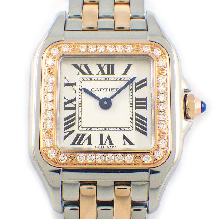 カルティエ Cartier 腕時計 パンテールSM W3PN0006 ダイヤベゼル スクエア ホワイト文字盤 ローマンインデックス K18PG SS クオーツアナログ 【箱・保付き】 【中古】 カルティエ Cartier 腕時計 パンテールSM W3PN0006 スクエア ダイヤ