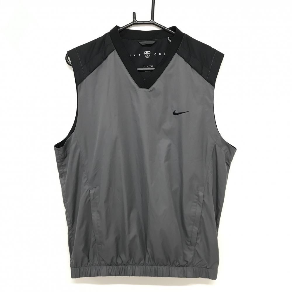 NIKE GOLFナイキ ゴルフ ベスト ジャケットｖネック ウェアー 黒 L 超美品】ナイキゴルフ アウターベスト グレー×黒 Vネック 裏地メッシュ