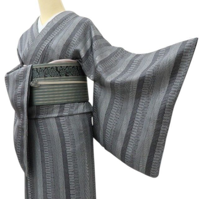 六花-RIKKA- 美品 正絹 作家物落款 縦縞 小紋 手縫い仕立て 着物 A4159
