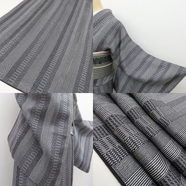 六花-RIKKA- 美品 正絹 作家物落款 縦縞 小紋 手縫い仕立て 着物 A4159