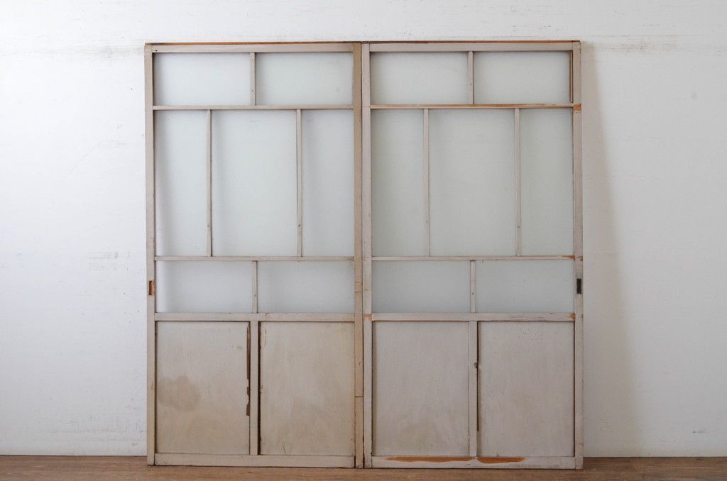 現状販売 ガラス戸 セット アンティーク建具 大正ロマン 引き戸 建具 4～7営業日前後で発送 修理加工希望の方3ヶ月程で発送 R-065058