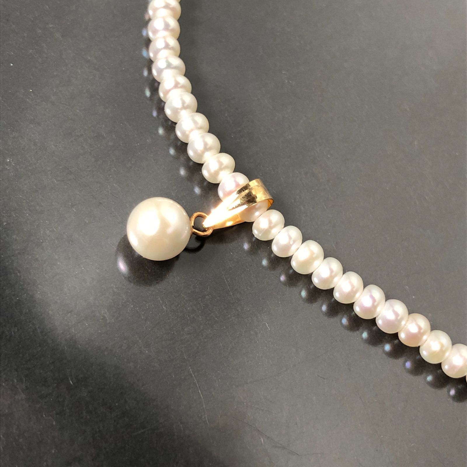 【遺品整理】※価格変更　極上天然パールネックレスロングk14留め具 K14 585刻印 留め具 パールネックレス 本真珠 ベビーパール 直径約3.5