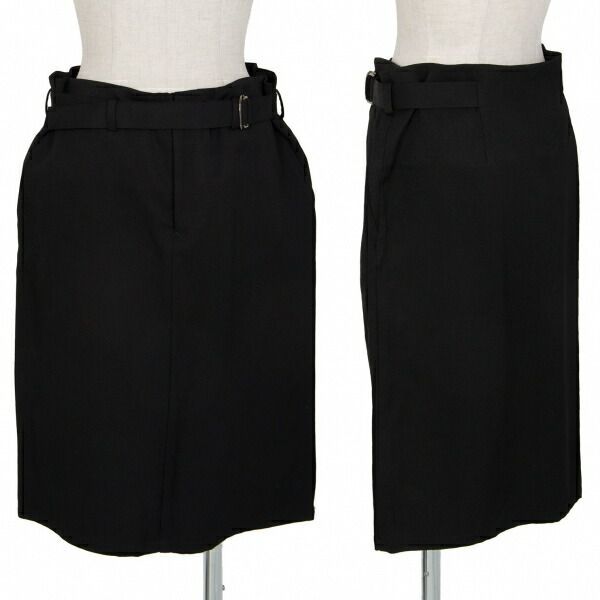 ワイズ ウールギャバジン 変形ボックスプリーツ ピン留めスカート ブラック 3 ワイズY's クリアランス ウールギャバベルト付きスカート 黒1 ワイズ