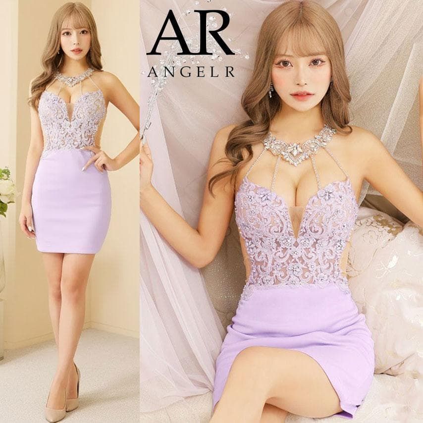 AngelR エンジェルアール アッパーフラワーレースデコルテビジュータイトミニドレス AR 23341