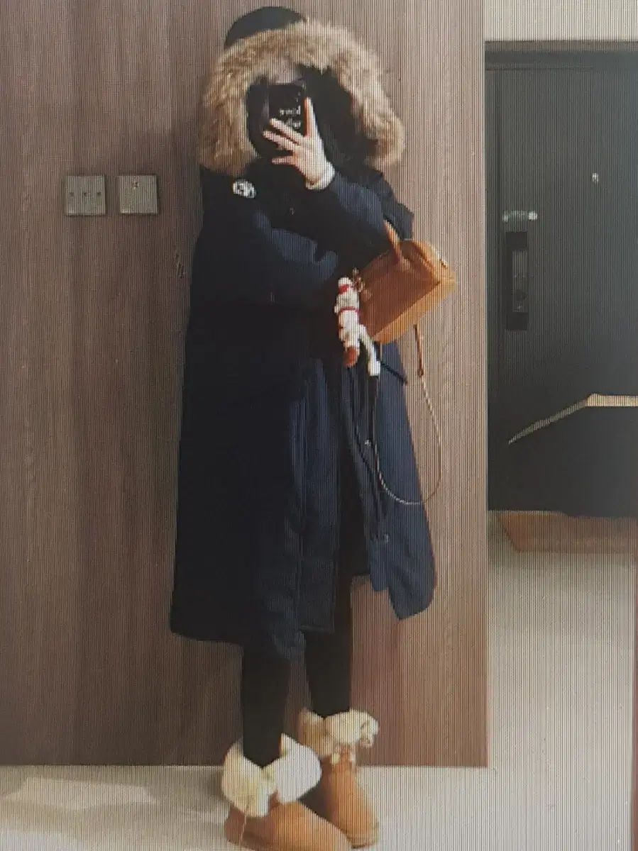 海外配送 ネイビー ファー WHO フード ロング ジャケット アウター