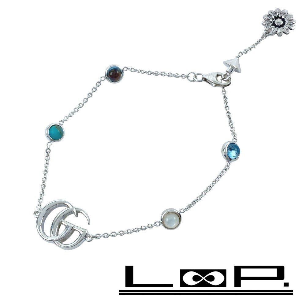 GUCCI グッチ マザーオブパール ブレスレット ブルー 美品 グッチ □新同□磨き済□ ダブルG マザーオブパール フラワー 花