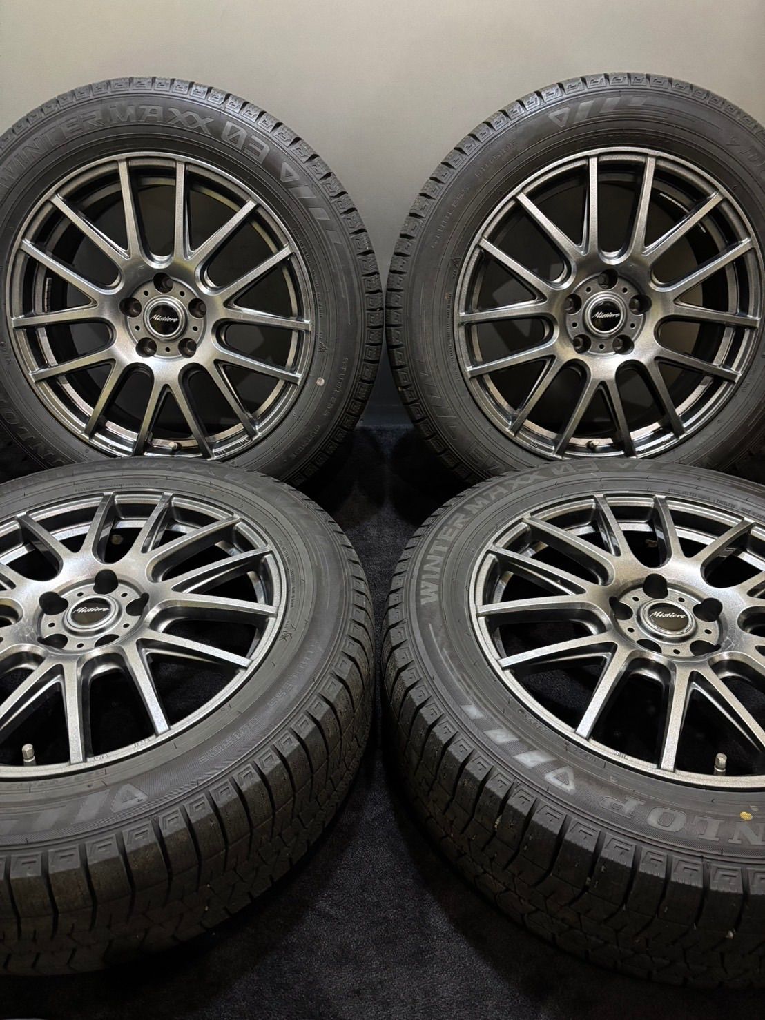235 55 R 18 DUNLOP WINTER MAXX 03 23年製 Mistiere 18インチ 7 5 J 38 114 3 H スタッドレス 4本 ハリアー RAV 4 NX 南9 L 66