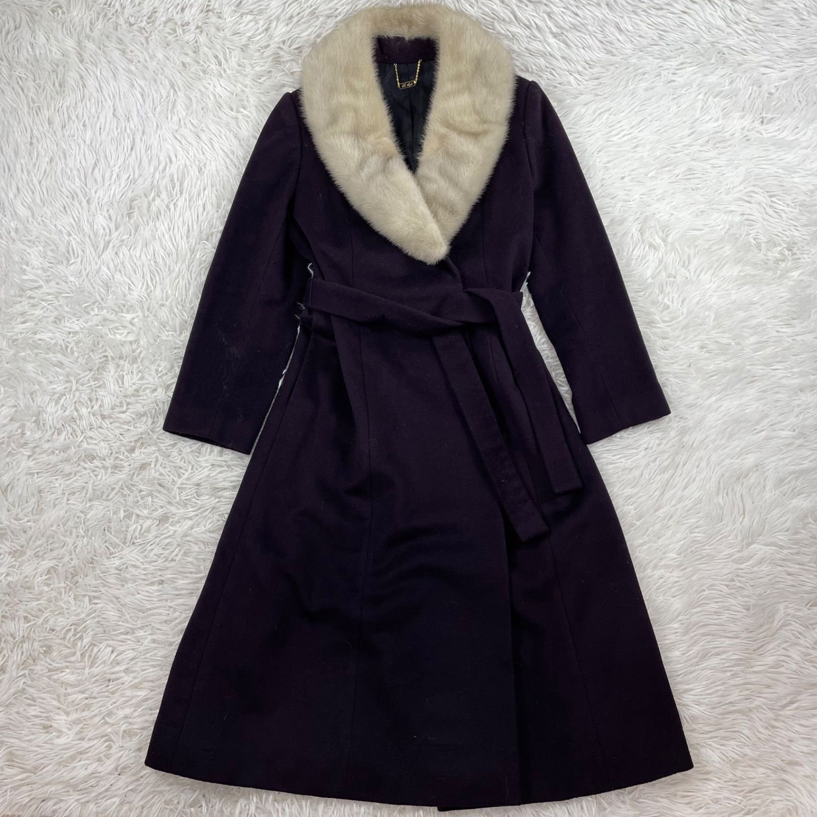 美品✨イネド ロングコート サガフォックス カシミヤ ベルト 2way 女優襟 美品✨イネド ロングコート サガフォックス カシミヤ ベルト 2way 女優