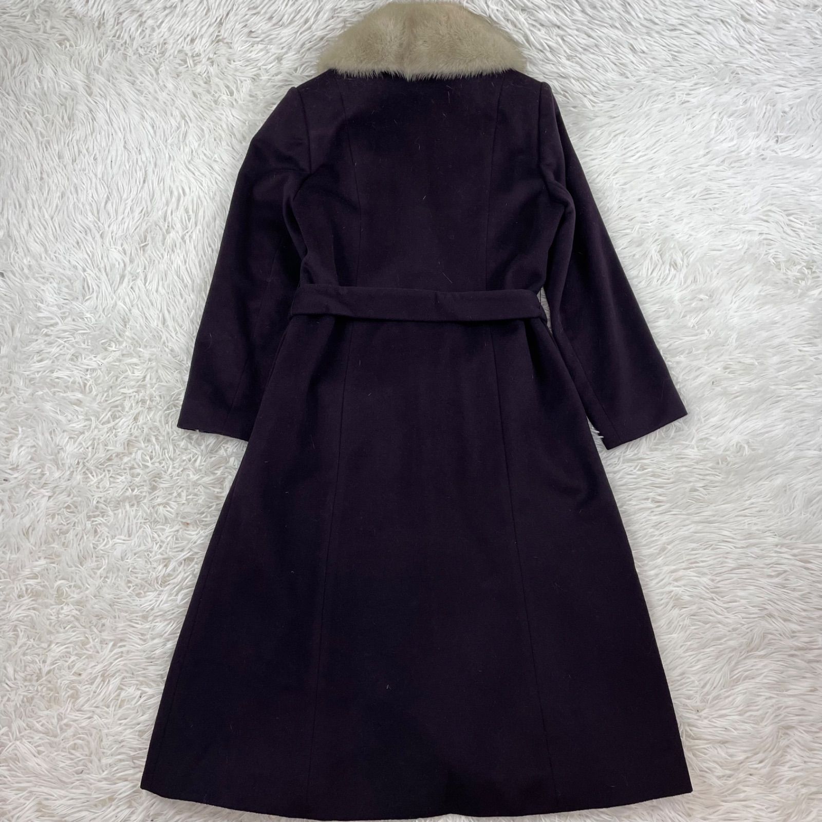 最高級 Hi Style カシミヤ80% 女優襟 S相当 ウールロングコート ベルト